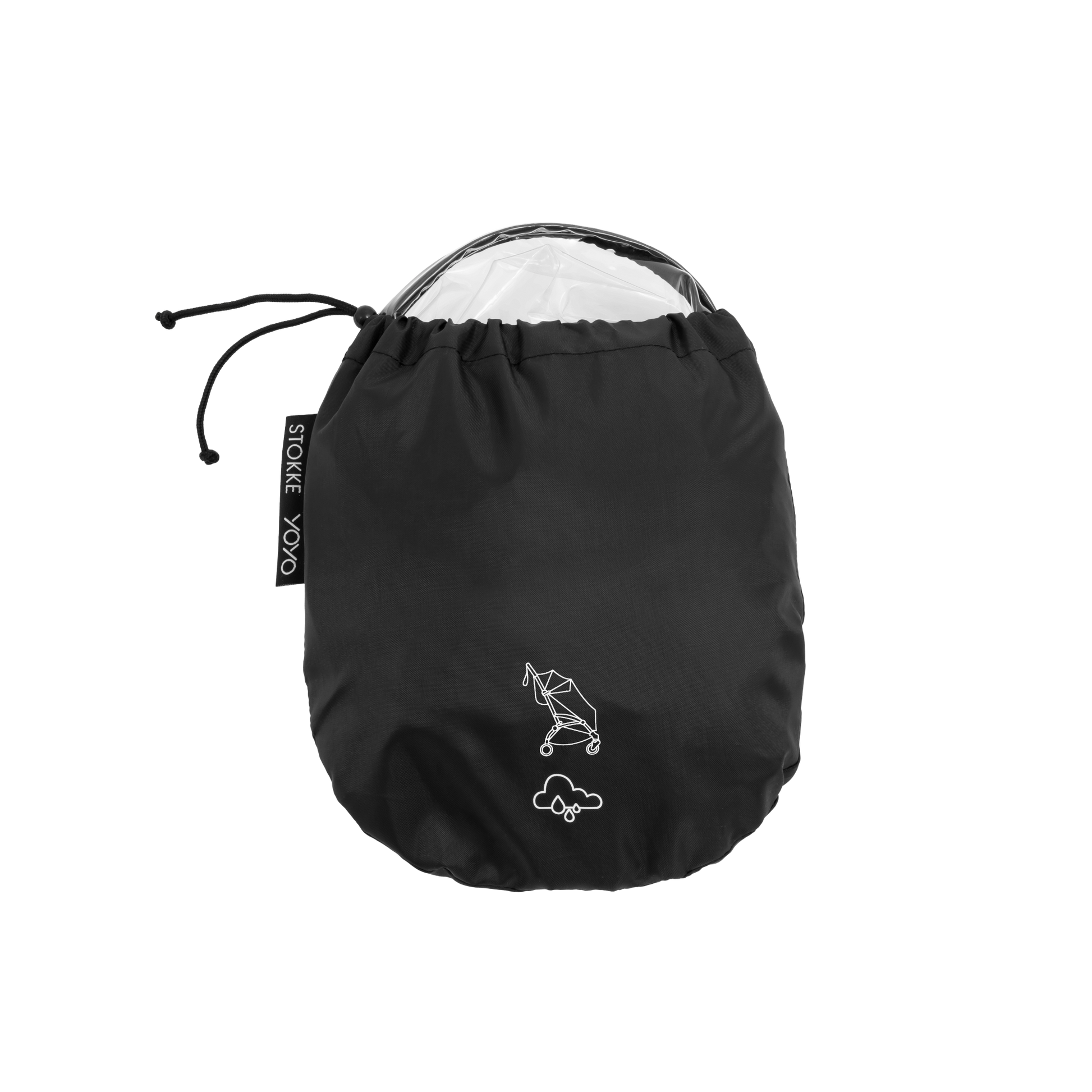 STOKKE YOYO newborn pack rain cover opened on stroller.
