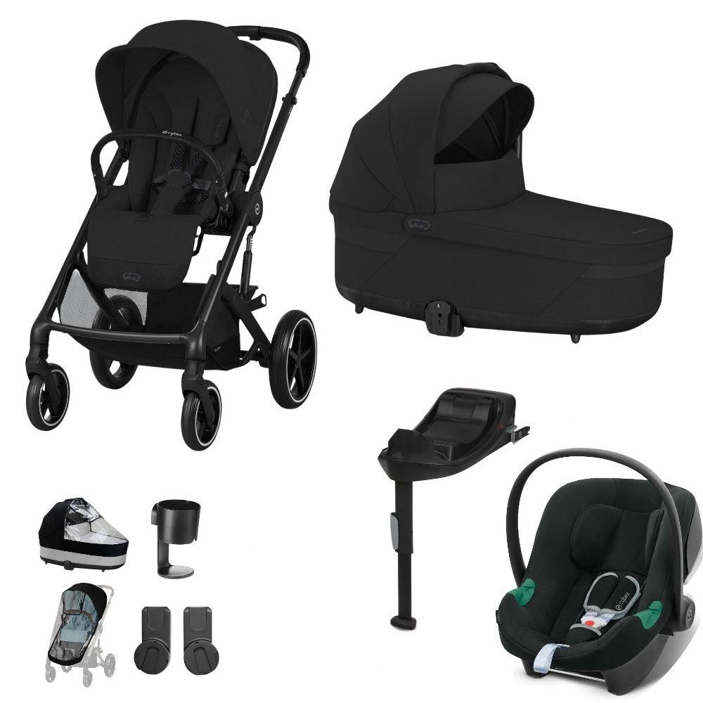 Cybex Balios travel system in moon black with aton b2 car seat and isofix base, but no footmuff.