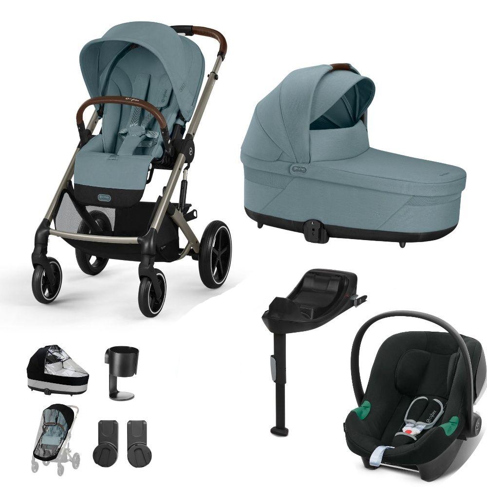 Cybex Balios travel system in stormy blue with aton b2 car seat and isofix base, but no footmuff.