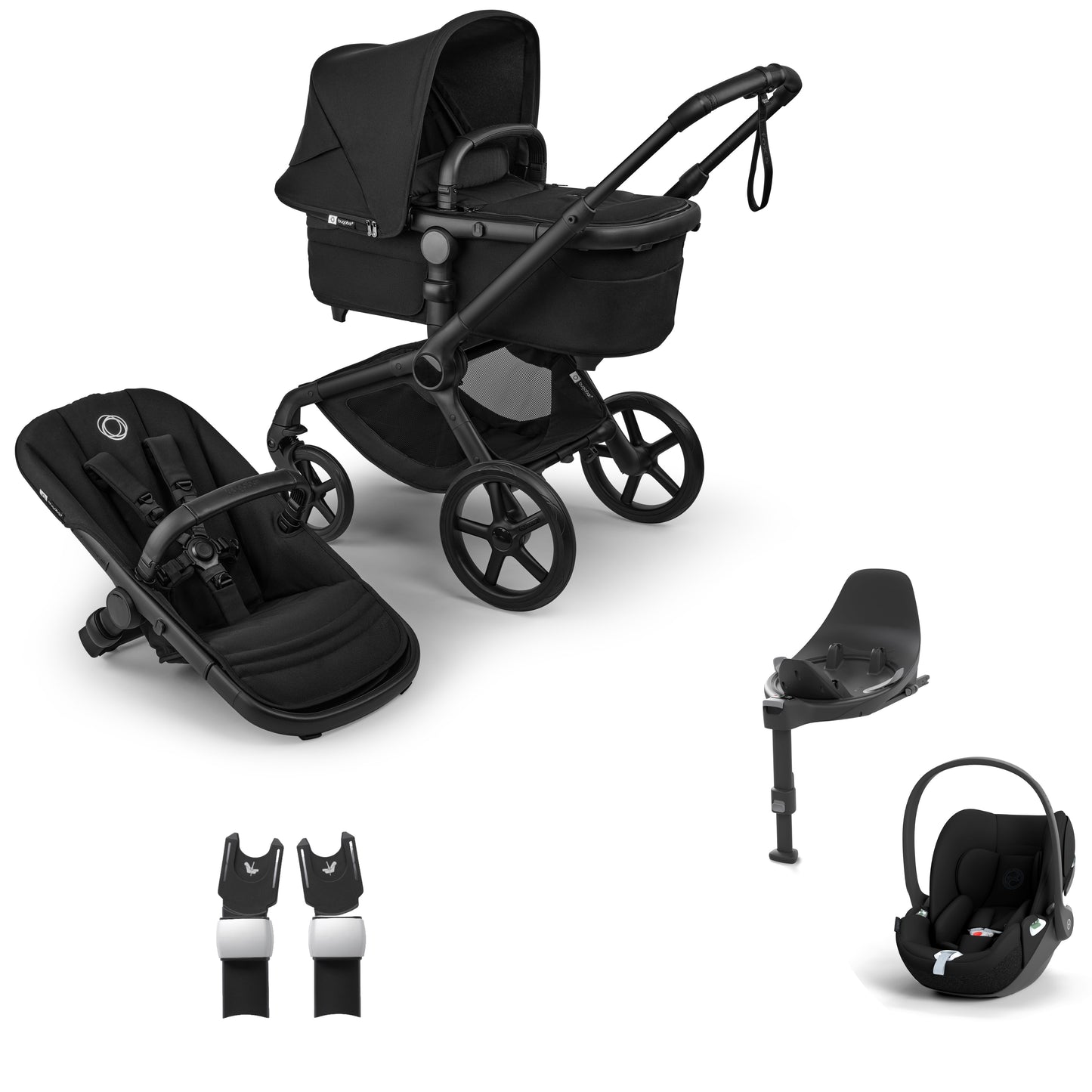 Bugaboo Fox 5 in black with cloud t car seat and base