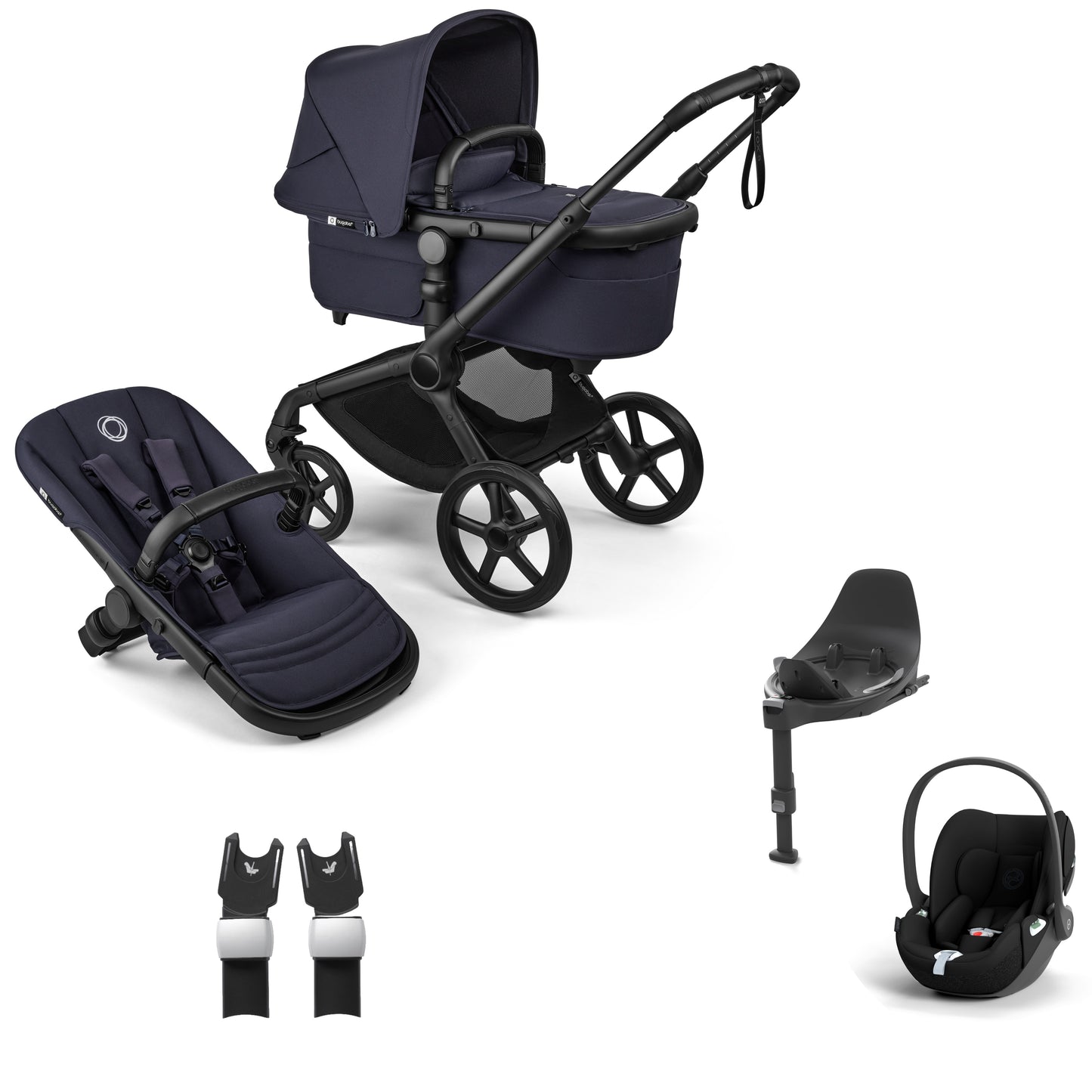 Bugaboo Fox 5 in Deep Indigo with cloud t car seat and base