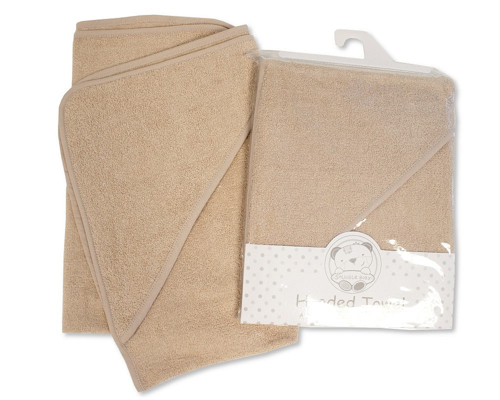 A soft cotton hooded towel in Sand