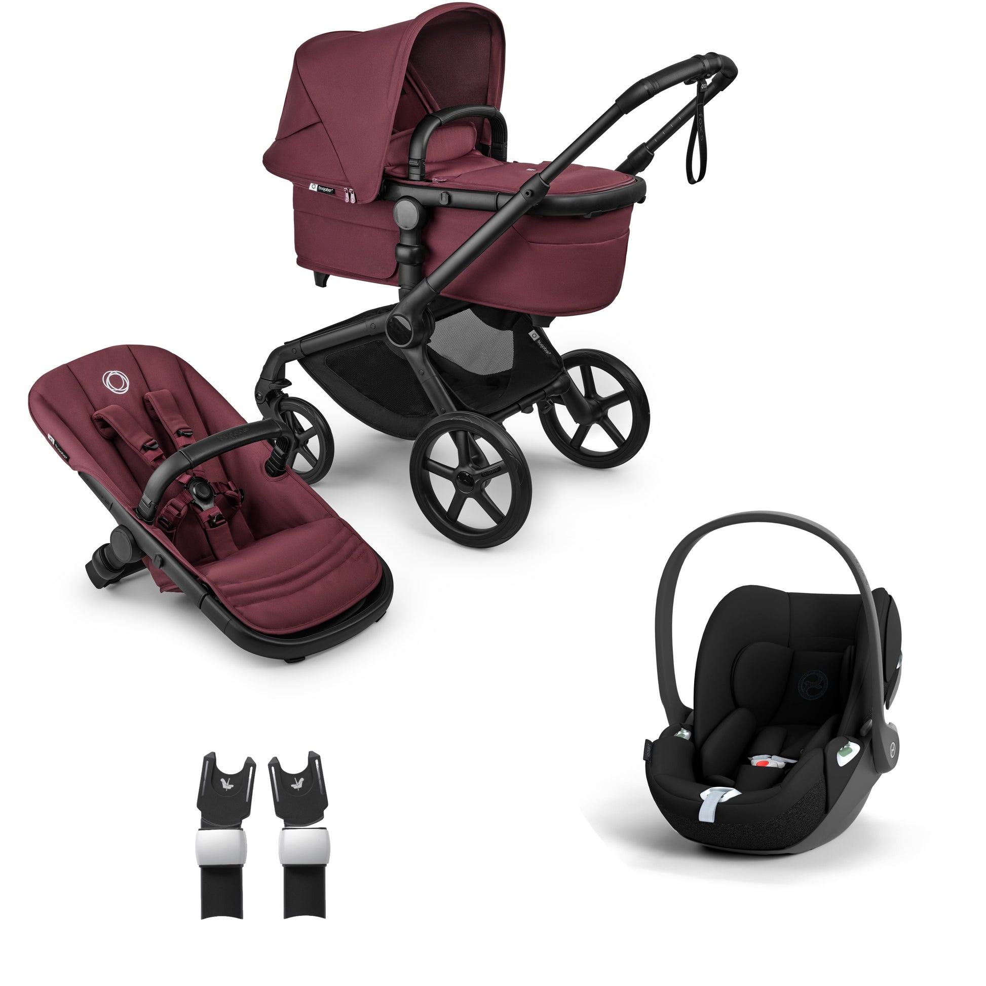 Bugaboo Fox 5 in dark cherry with cloud t car seat 