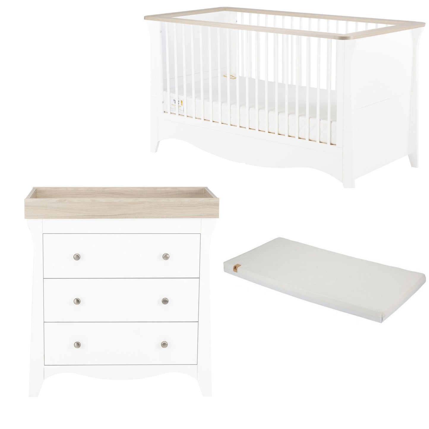 Clara 2 Piece Bundle with Cotbed and Dresser and a CuddleCo Lullaby Matttress