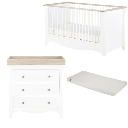 Clara 2 Piece Bundle with Cotbed and Dresser and a CuddleCo Lullaby Matttress