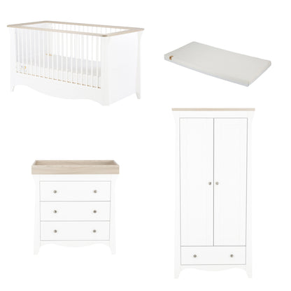 Clara 3 Piece Bundle with Cotbed Dresser and Wardrobe with a CuddleCo Lullaby Mattress