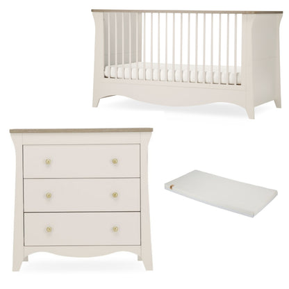 Clara Cashmere 2 Piece Bundle with Cotbed and Dresser and a CuddleCo Lullaby mattress