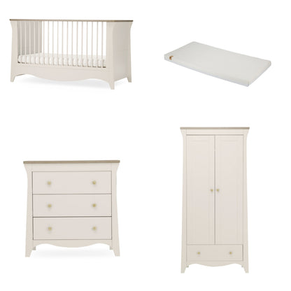 Clara Cashmere 3 Piece Bundle with Cotbed Dresser and Wardrobe with a CuddleCo Lullaby Mattress