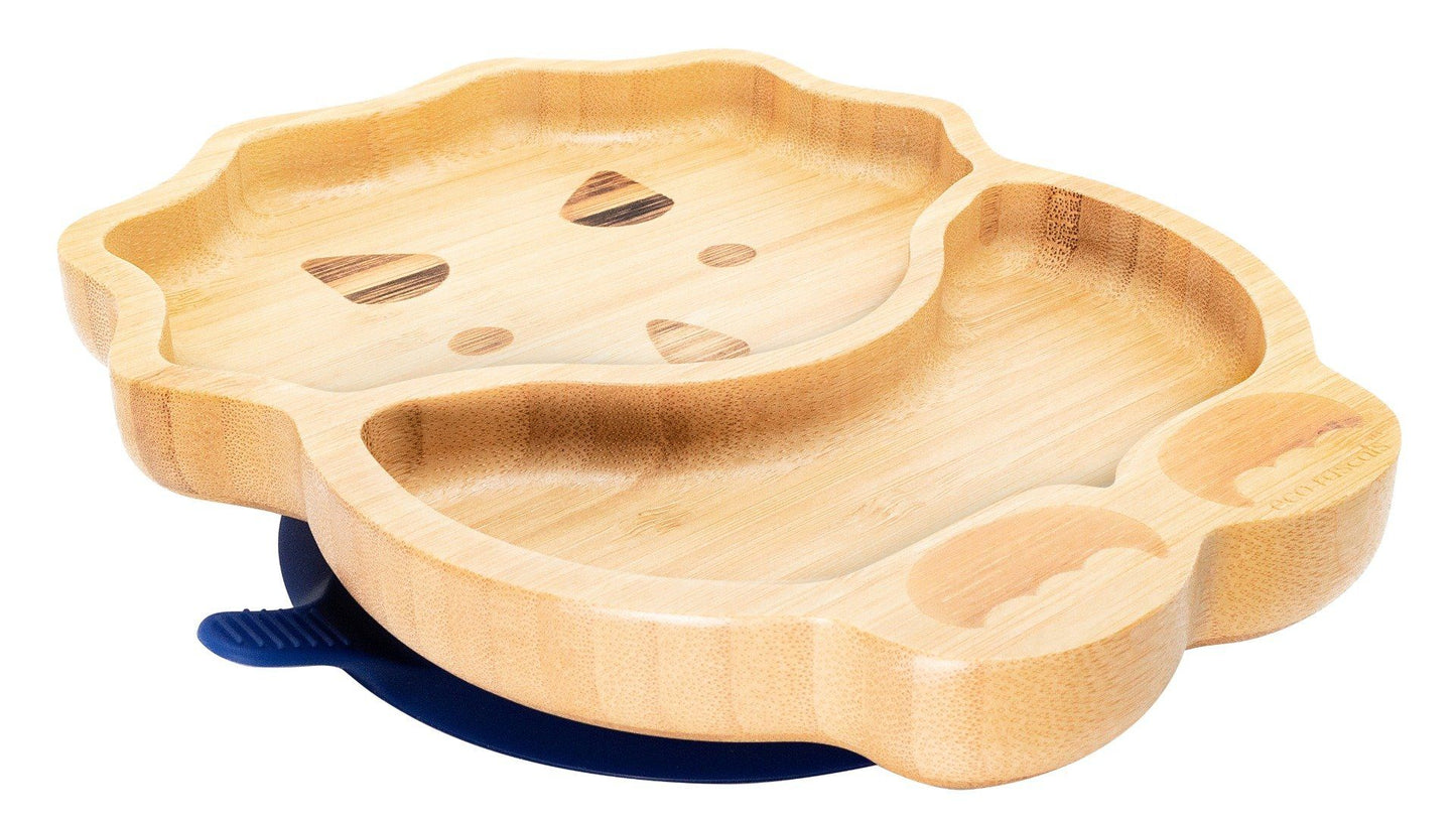 Eco rascals bamboo dinosaur plate with navy suction base.