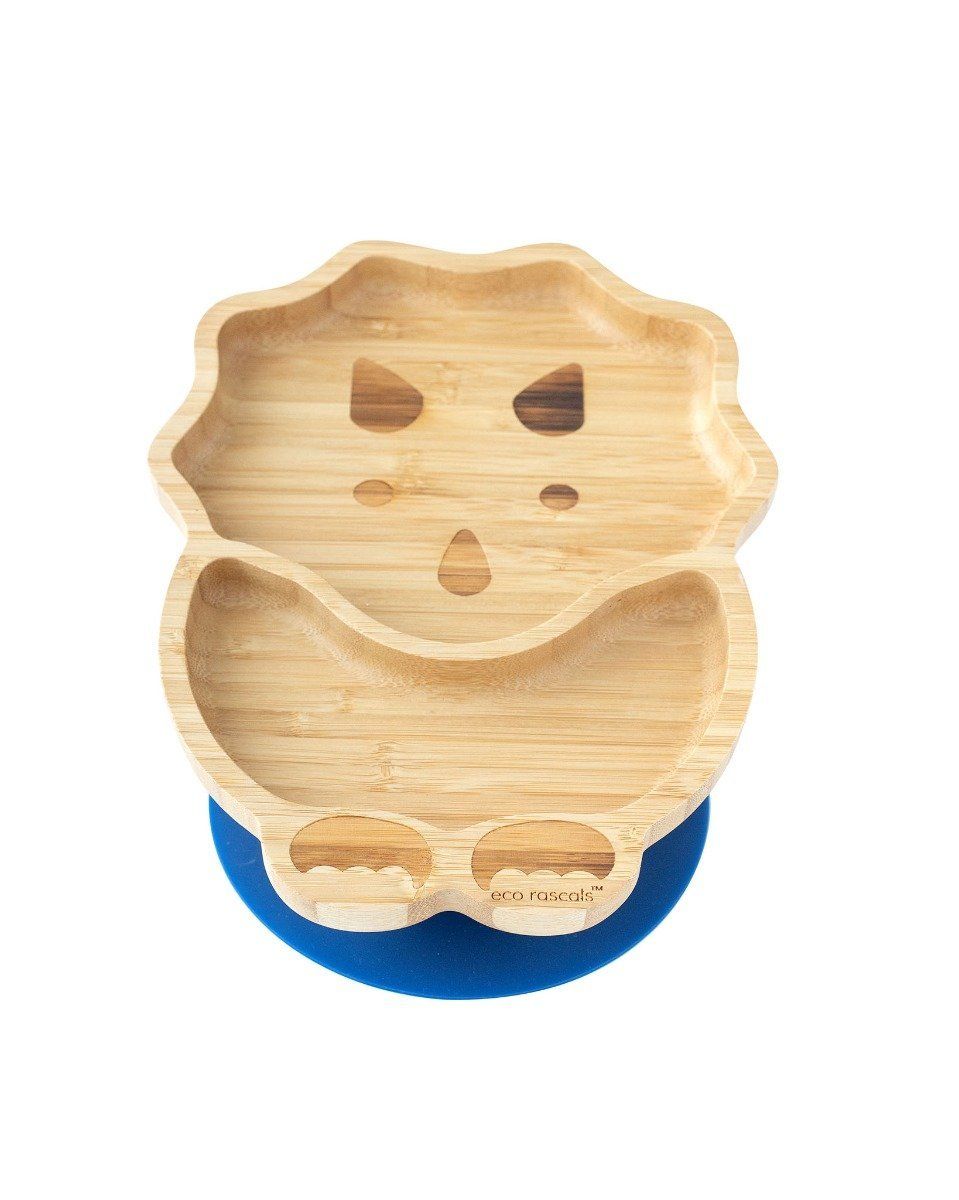 Eco rascals bamboo dinosaur plate with navy suction base.