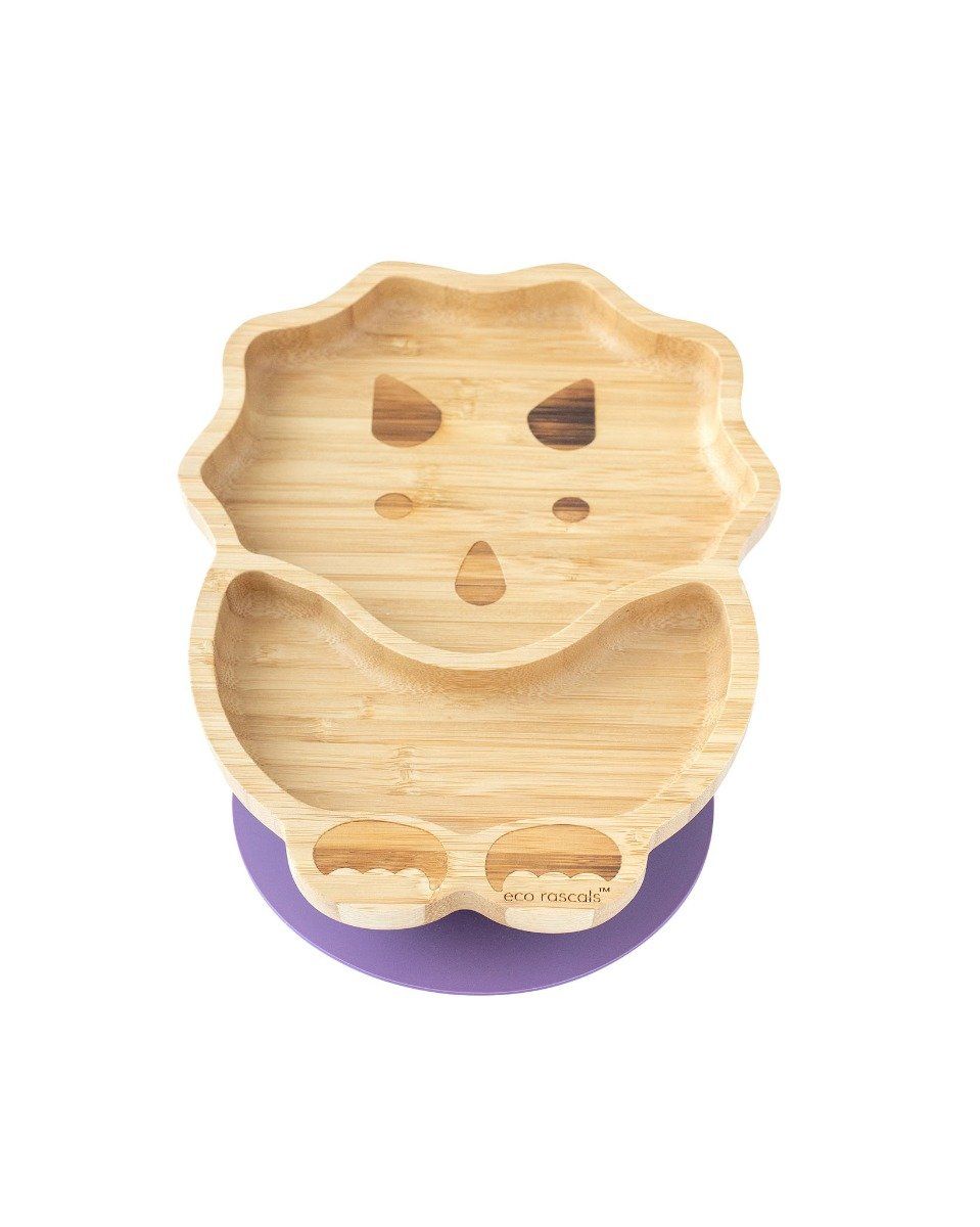 Eco rascals bamboo dinosaur plate with purple suction base.