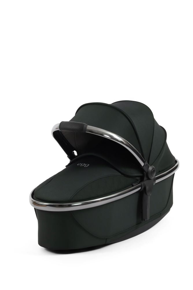 Egg 3 carrycot in black olive with hood folded