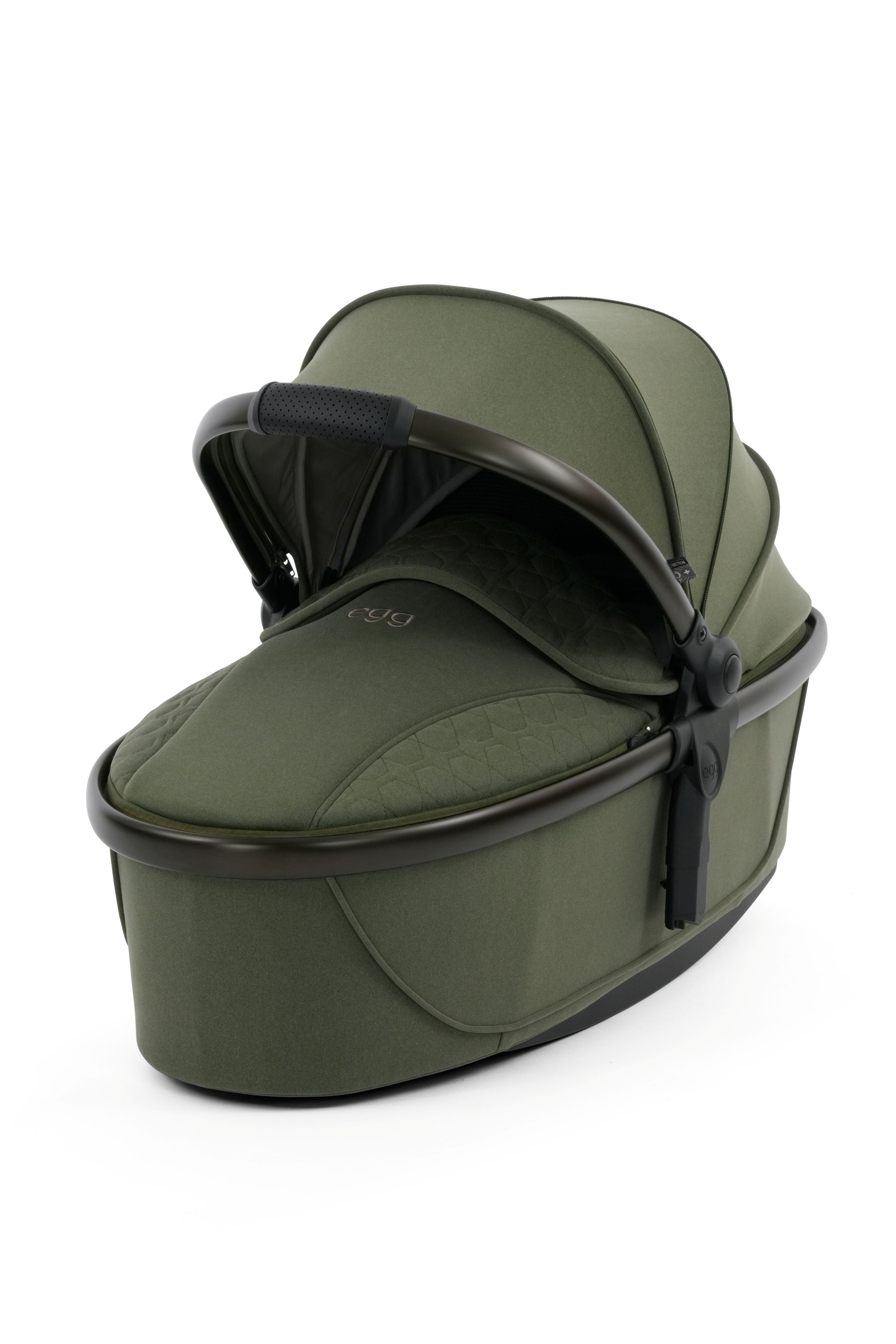 Egg 3 Pushchair & carrycot in Sage Green colourway, complete with all babies essential including car seat, tripp trapp highchair, crib and bath.