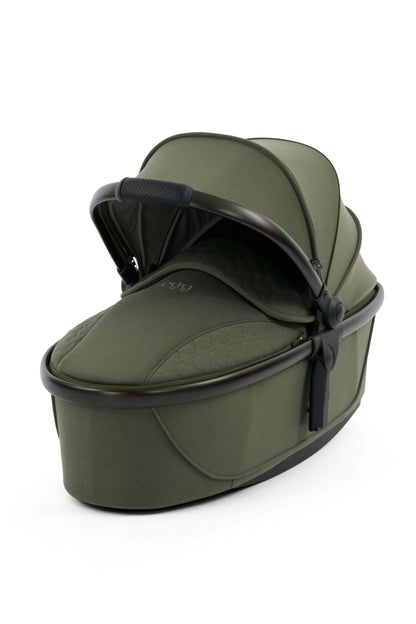 Egg 3 Pushchair & carrycot in Sage Green colourway, complete with all babies essential including car seat, tripp trapp highchair, crib and bath.