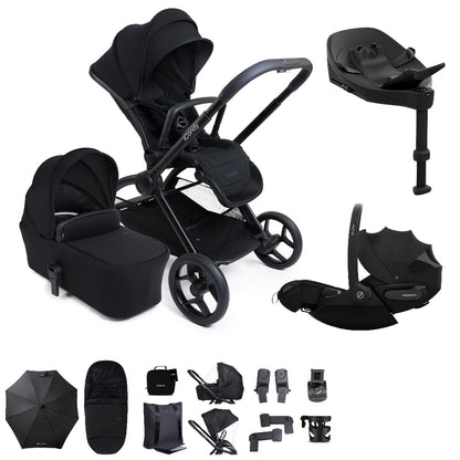 iCandy core 2 travel system copmlete with matching accessories in black colour, and cybex cloud s car seat and isofix base.