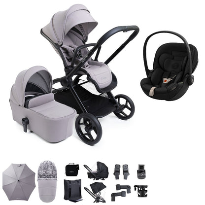 iCandy core 2 travel system copmlete with matching accessories in storm grey colour, and cybex cloud s car seat.