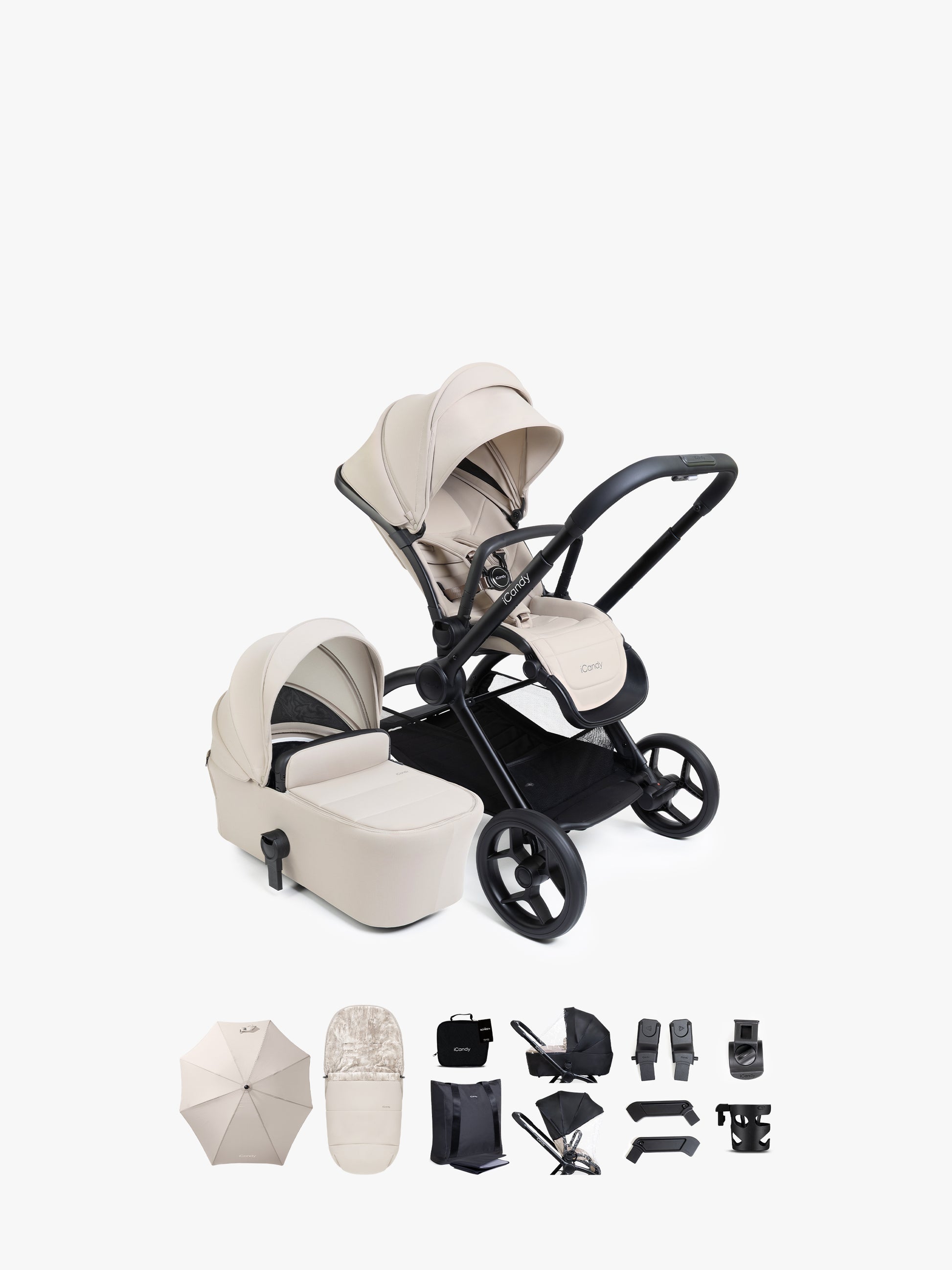 iCandy Core 2 pushchair bundle in sandstone colour way.