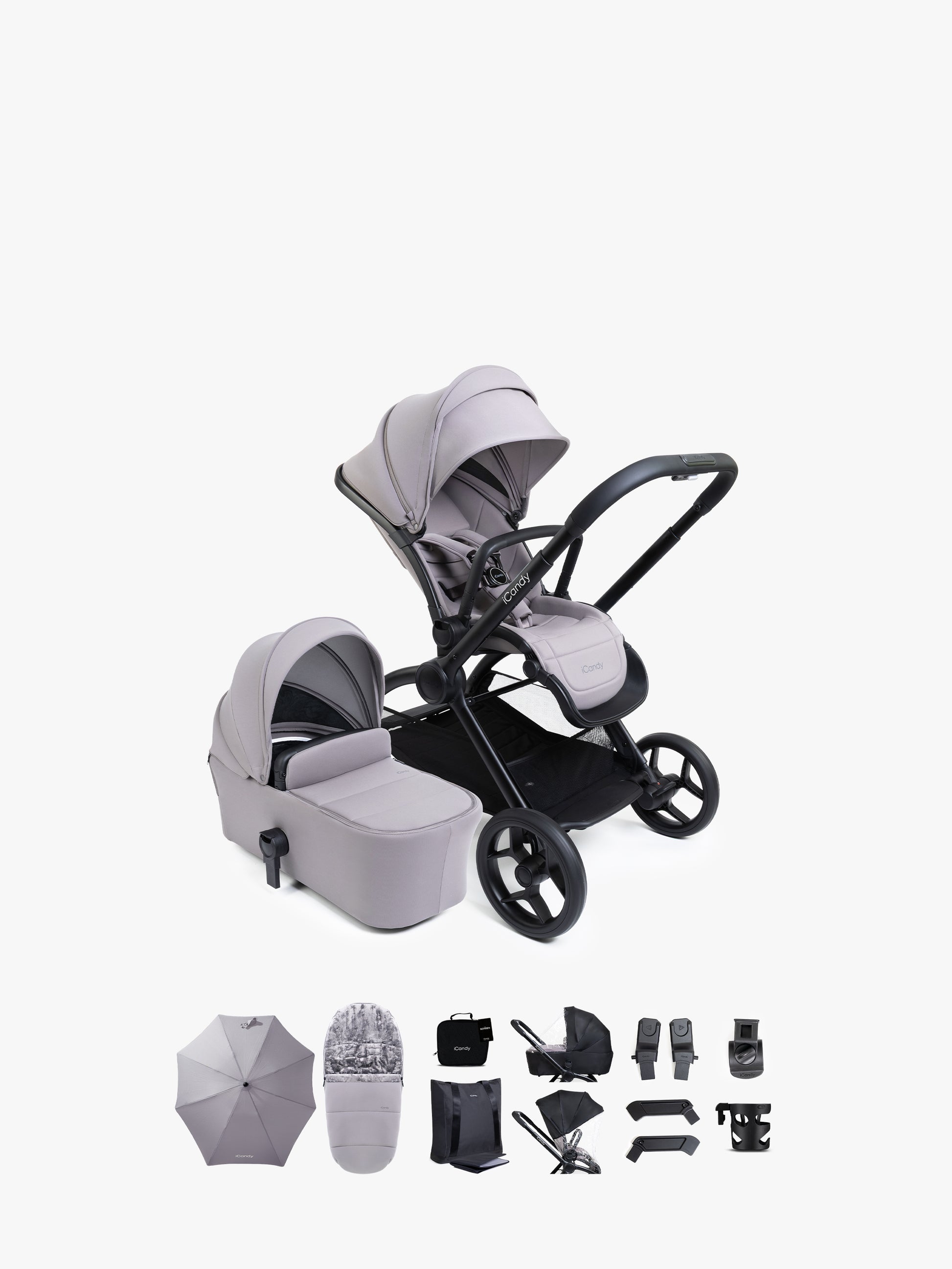 iCandy Core 2 pushchair bundle in storm grey colour way.