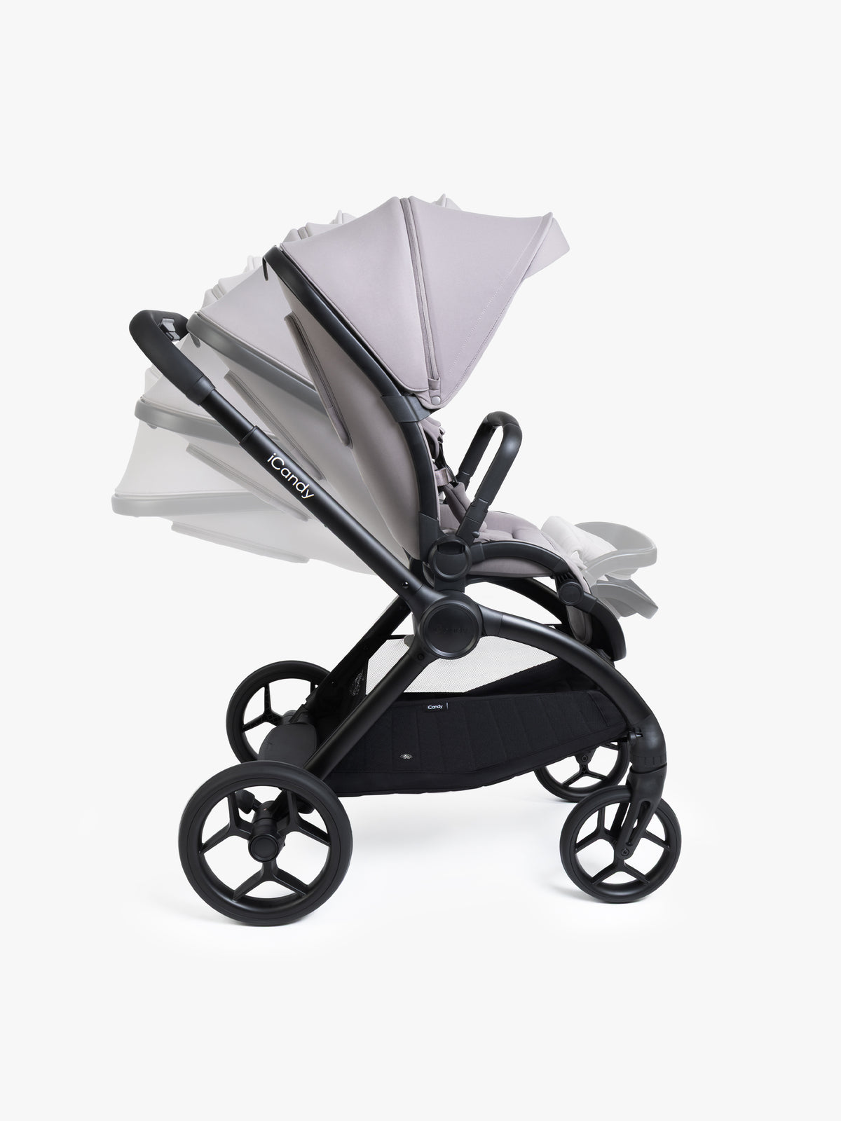 iCandy core 2 travel system copmlete with matching accessories in storm grey colour, and cybex cloud s car seat and isofix base.