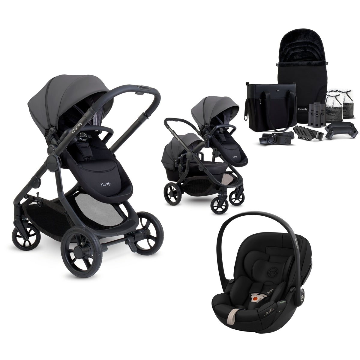 iCandy 4 travel system in fossil grey colour, with matching accessories and cybex cloud s car seat only.