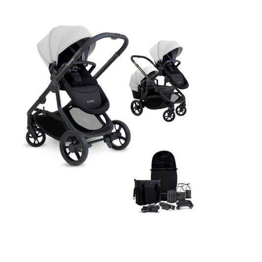 The iCandy Orange 4 glacier as a complete bundle, showcasing a range of accessories.