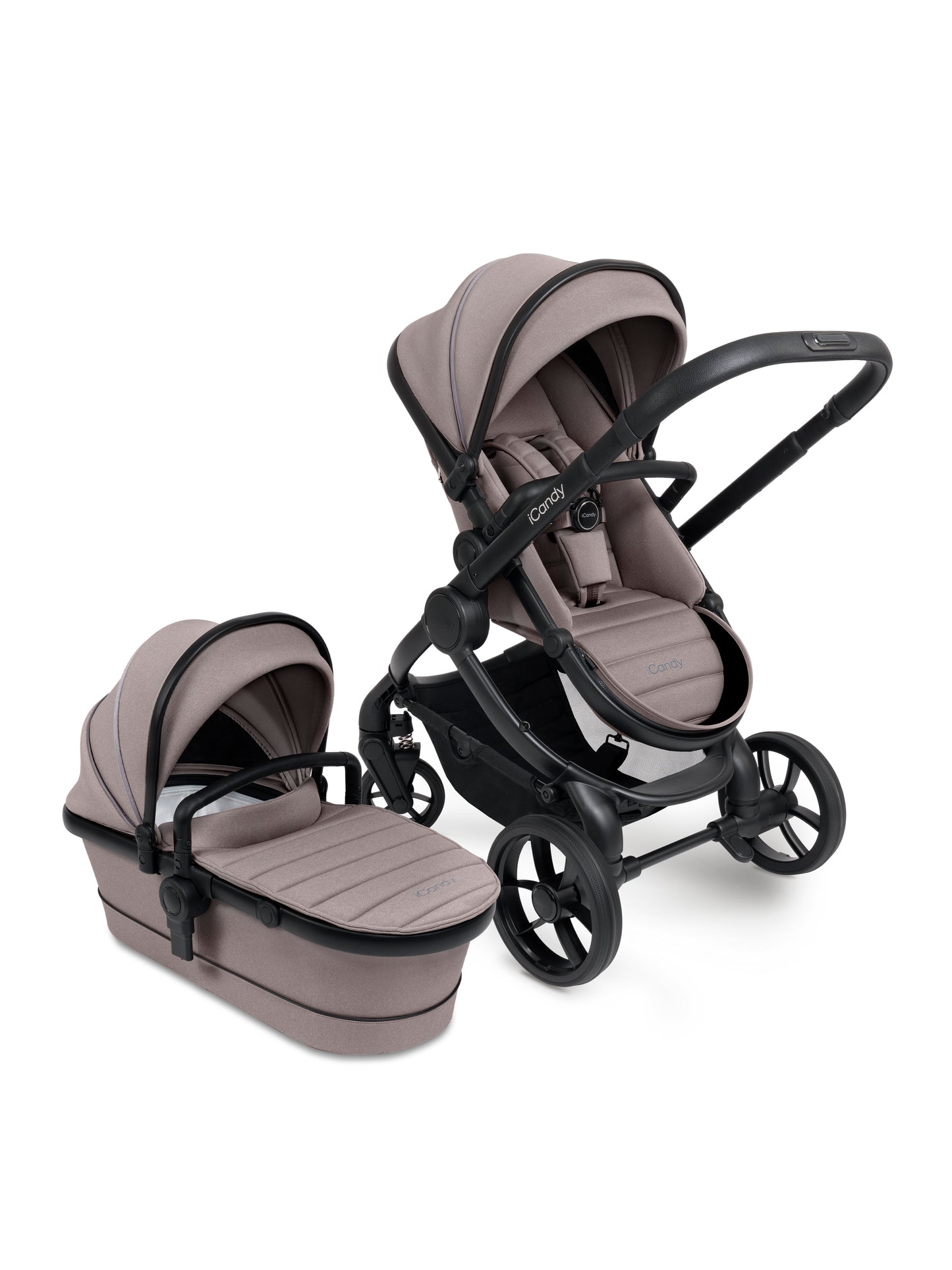  iCandy Peach 7 stroller in Porcini perfect for stylish parents on the go.