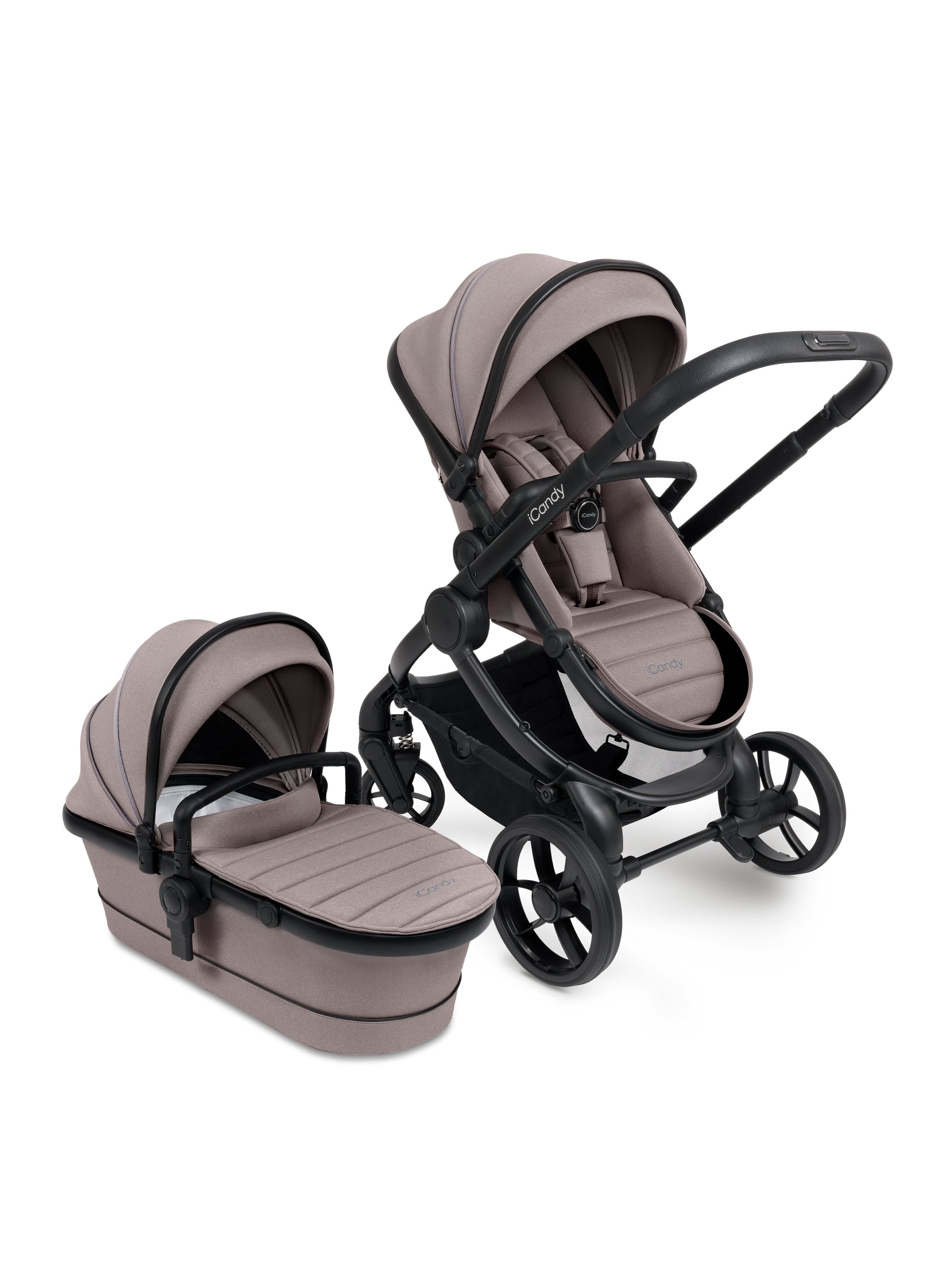  iCandy Peach 7 stroller in Porcini perfect for stylish parents on the go.