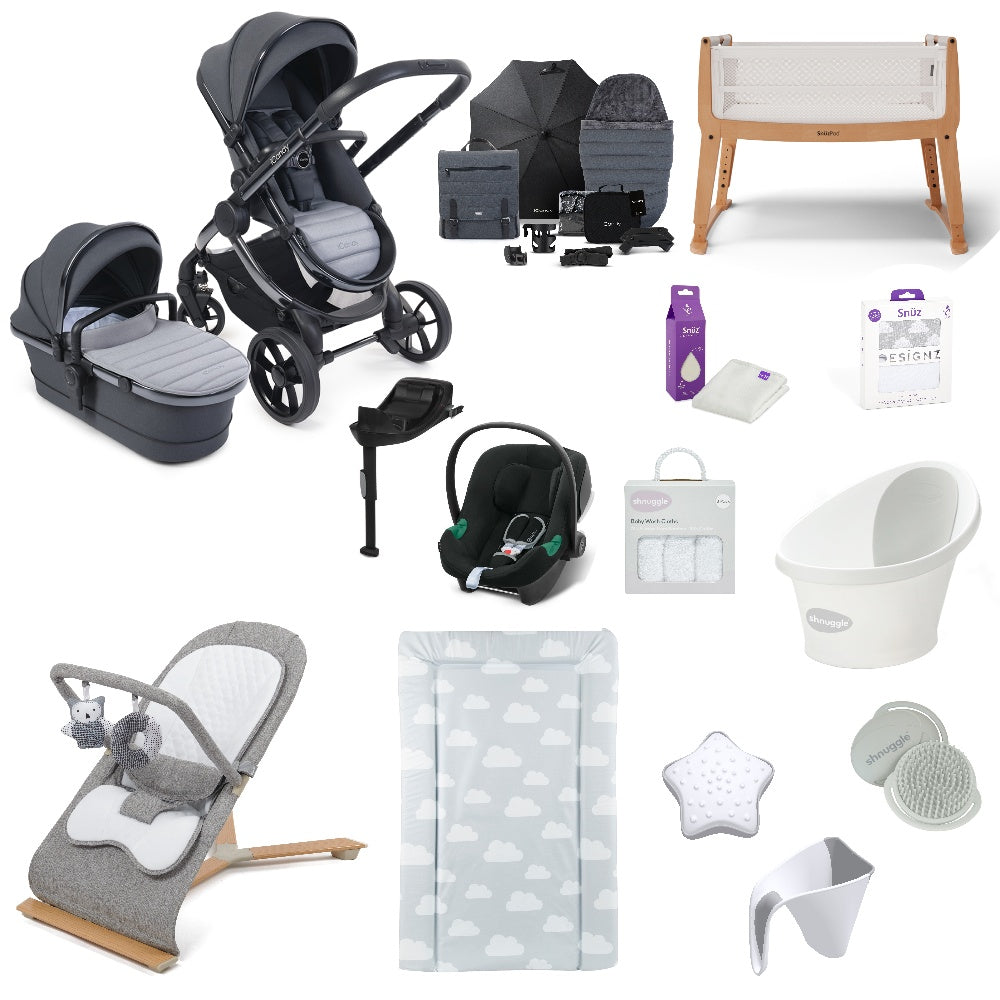 iCandy Peach 7 Pushchair & carrycot in Truffle with accessories, complete with all babies essential including car seat, crib, bath and bath time accessories.