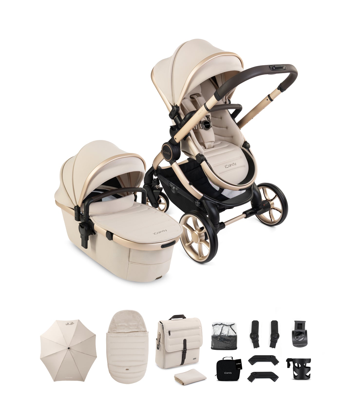iCandy peach 8 bundle in biscotti colourway with matching accessories.