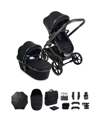 iCandy peach 8 bundle in black colourway with matching accessories.