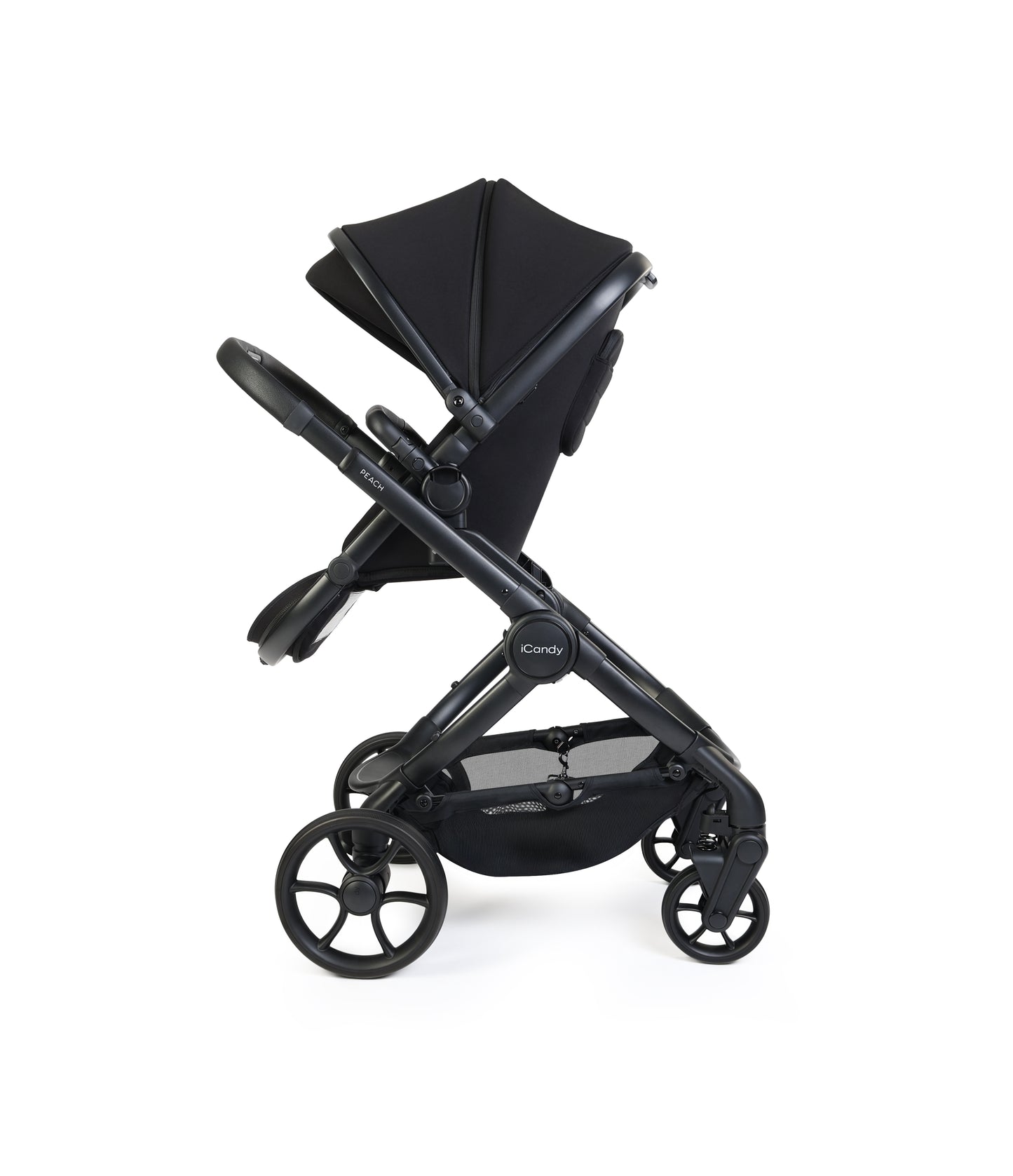 iCandy peach 8 bundle in black colourway with matching accessories.