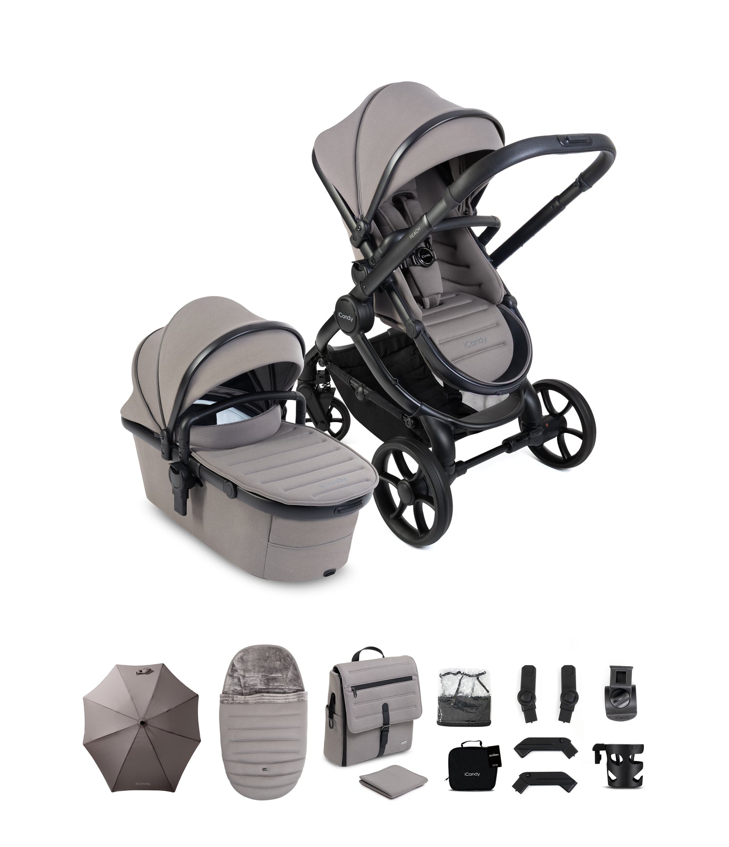 iCandy peach 8 bundle in porcini colourway with matching accessories.