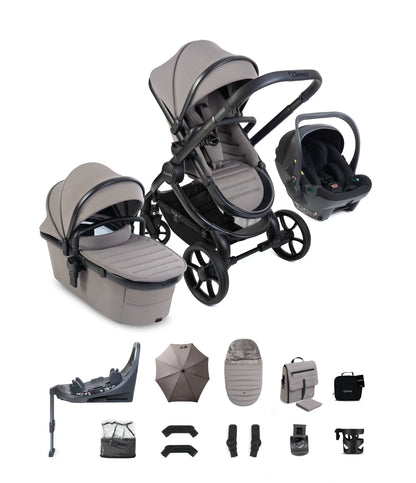 iCandy peach 8 bundle in porcini grey colourway with cocoon car seat and base.