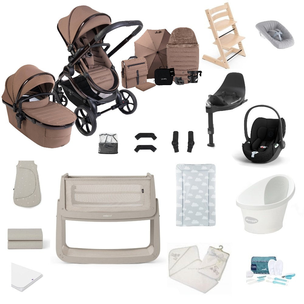 iCandy Peach 8 premium bundle in coco colourway with all babies essentials including crib, car seat and bathing accessories.