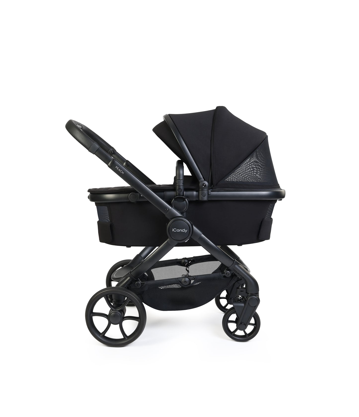 iCandy peach 8 bundle in black colourway with matching accessories.