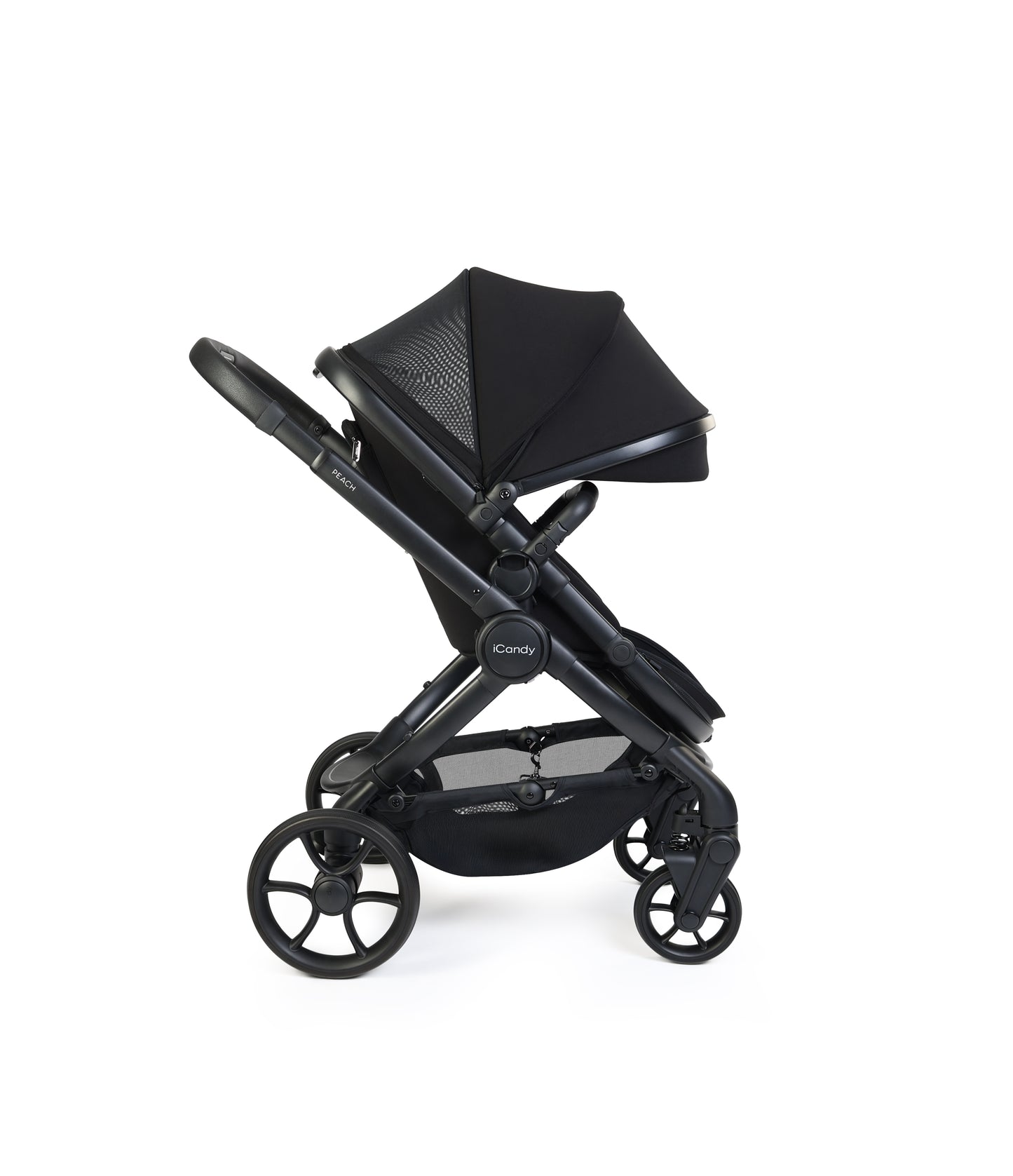 iCandy peach 8 bundle in black colourway with matching accessories.