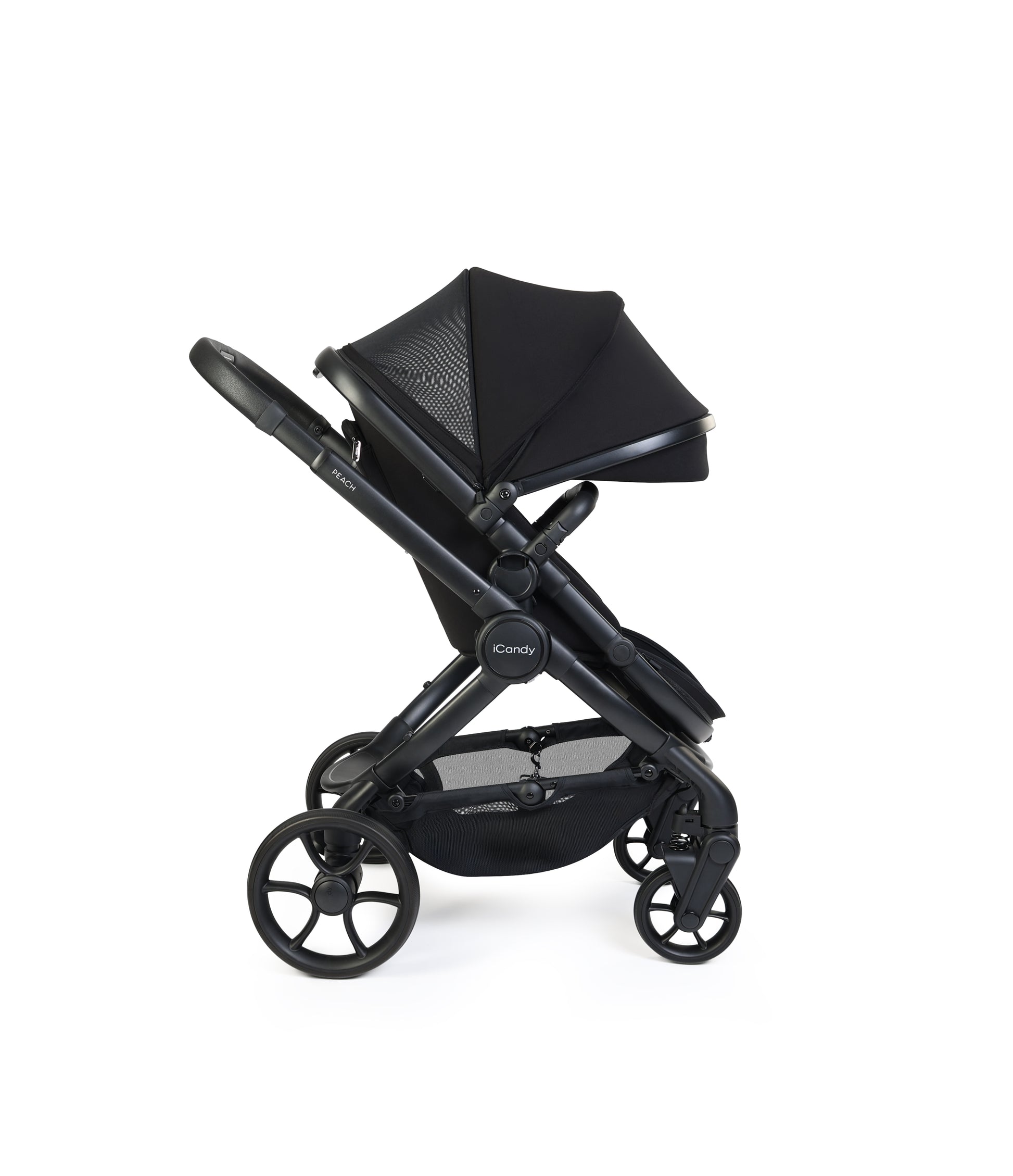 iCandy peach 8 bundle in black colourway with matching accessories.