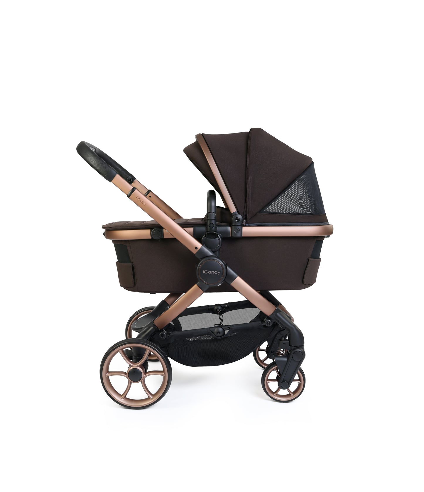 iCandy peach 8 bundle in pecan colourway with cocoon car seat and base.