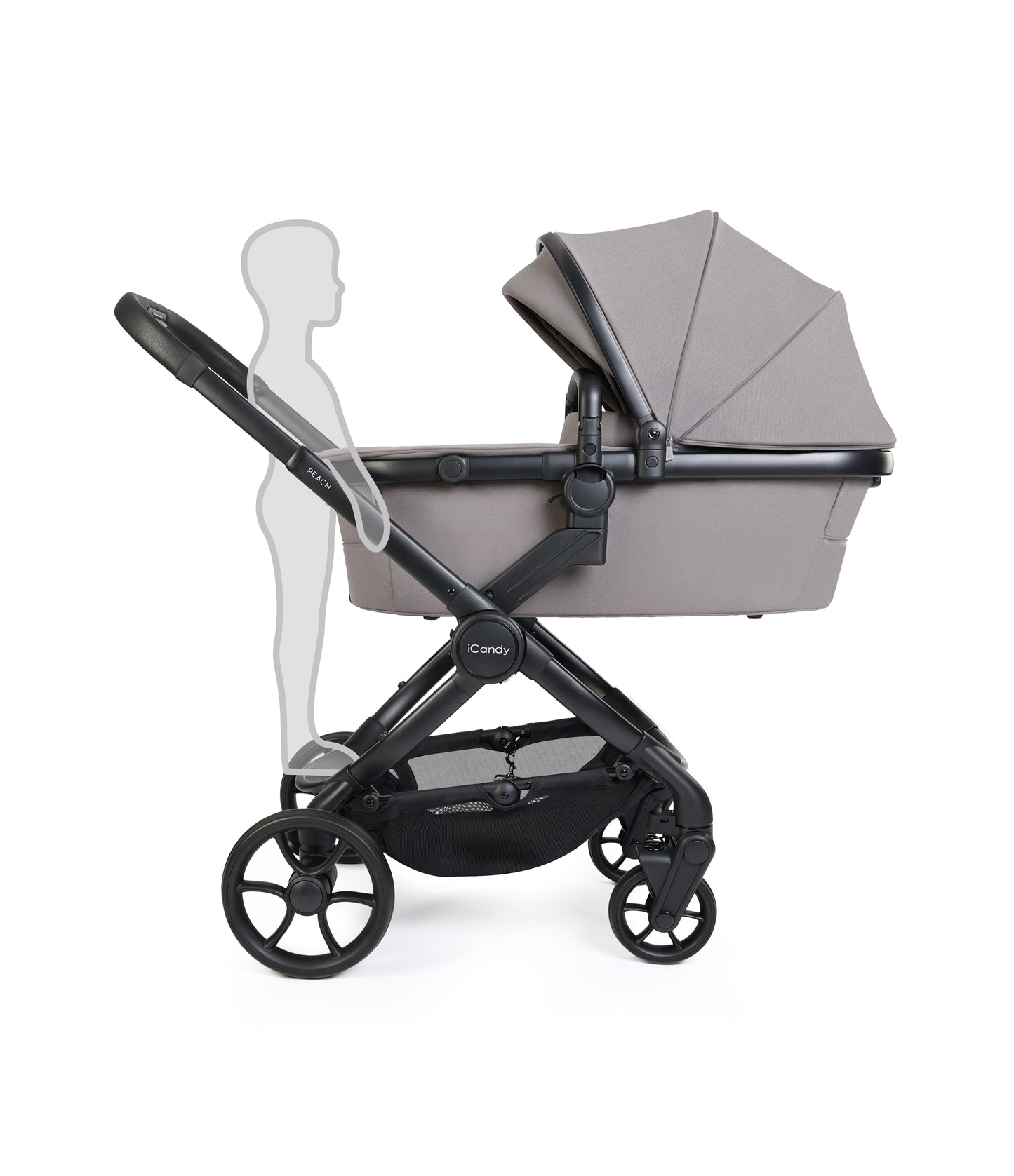 iCandy peach 8 bundle in porcini grey colourway with cocoon car seat and base.
