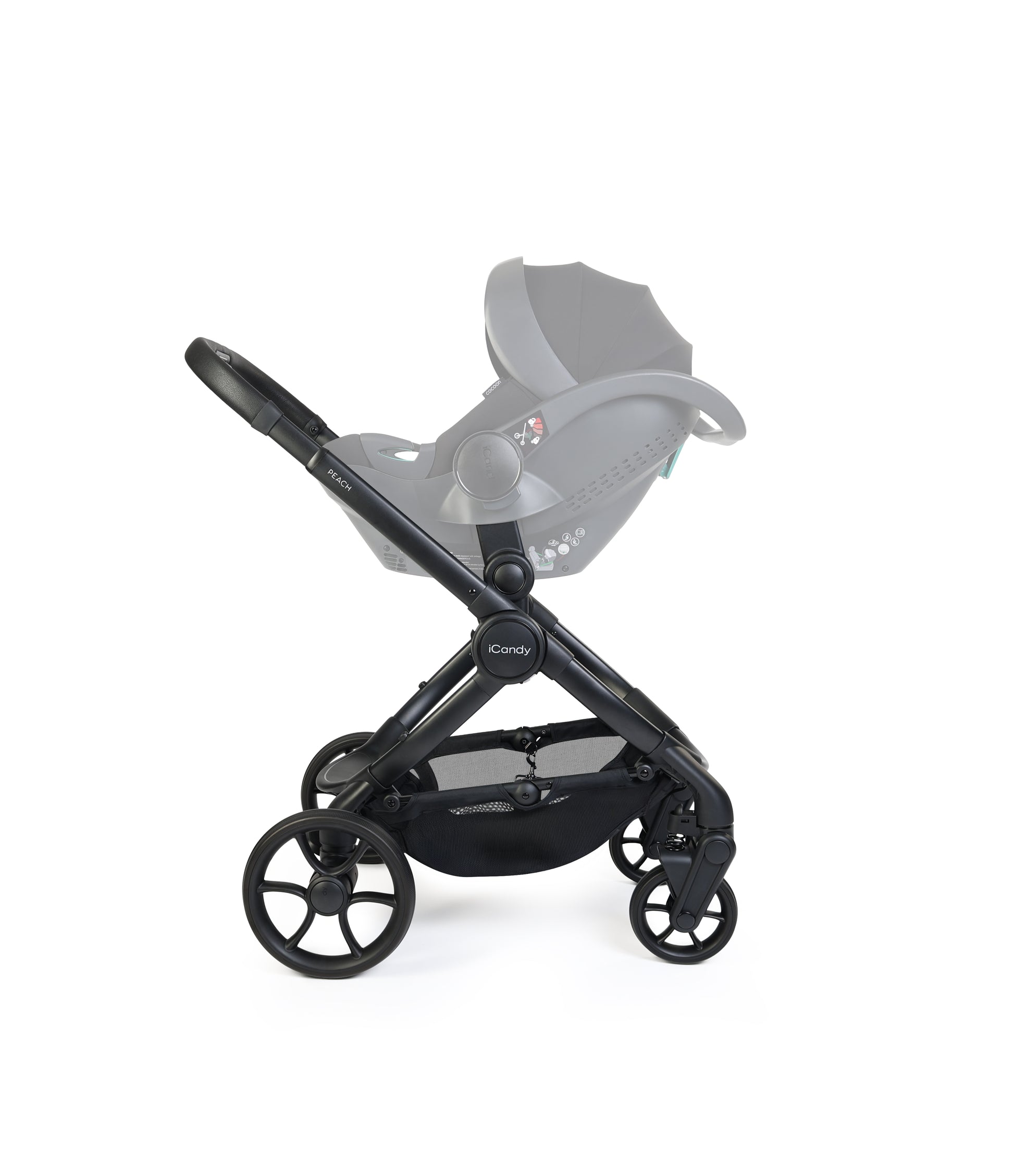 iCandy peach 8 bundle in porcini grey colourway with cocoon car seat and base.
