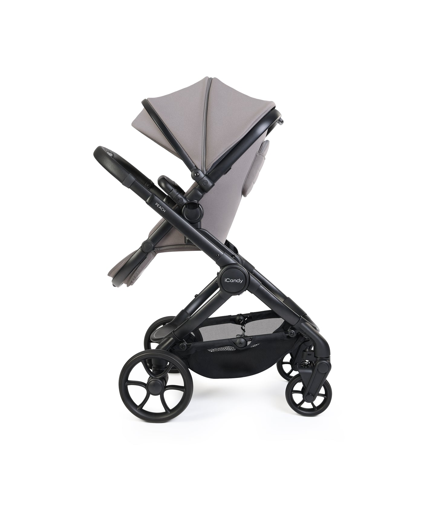 iCandy peach 8 bundle in porcini grey colourway with cocoon car seat and base.