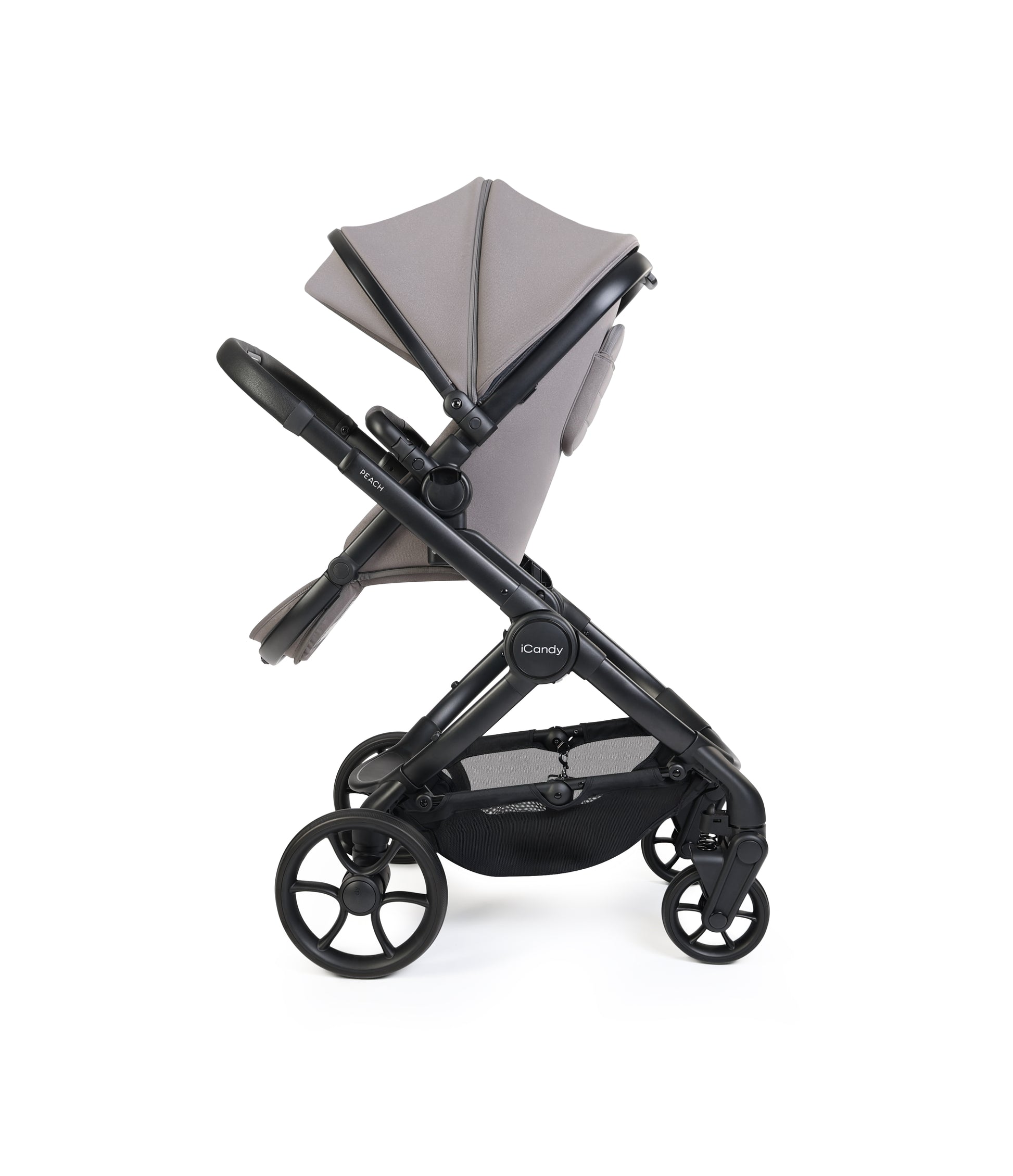 iCandy peach 8 bundle in porcini grey colourway with cocoon car seat and base.