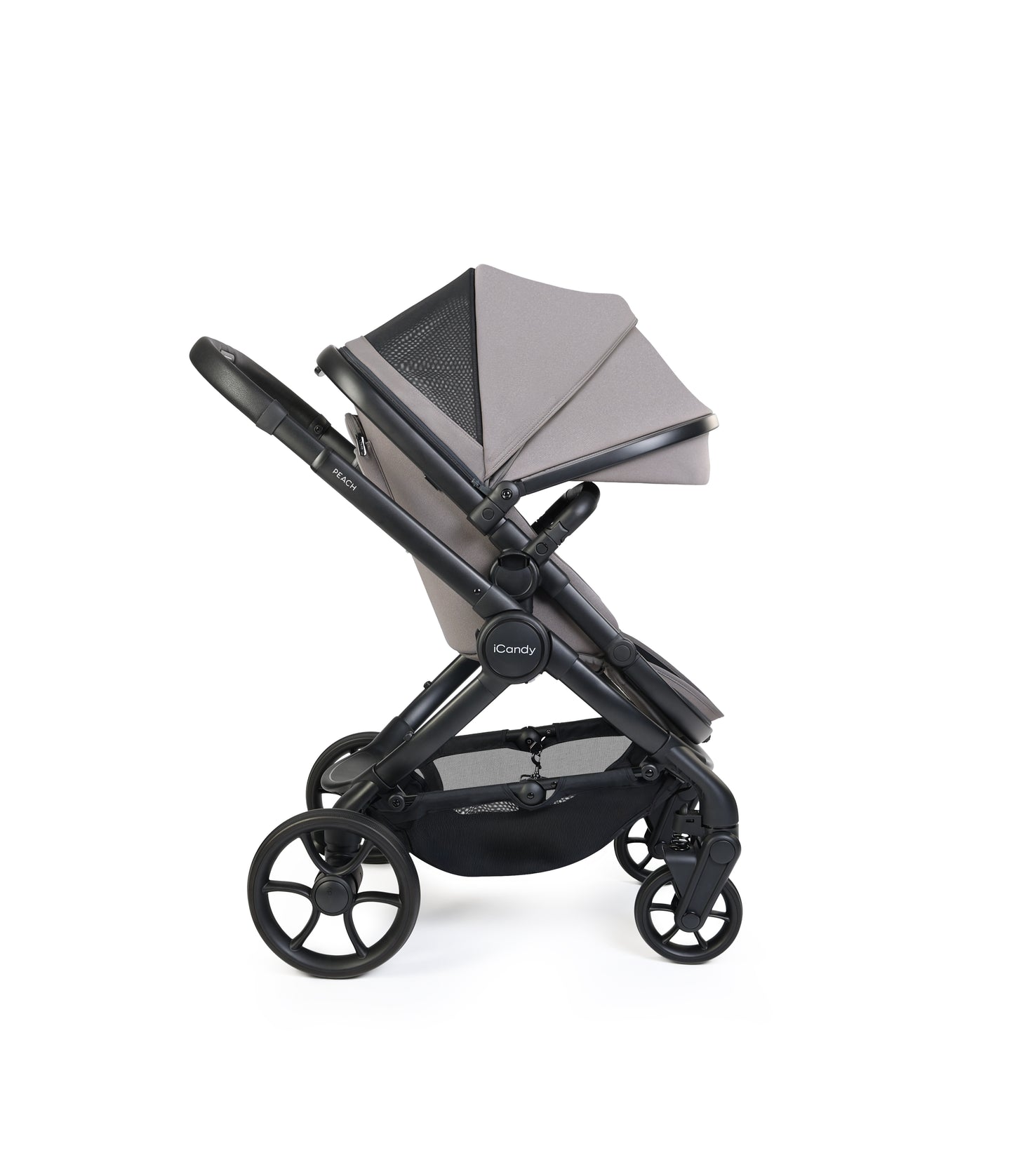 iCandy peach 8 bundle in porcini grey colourway with cocoon car seat and base.