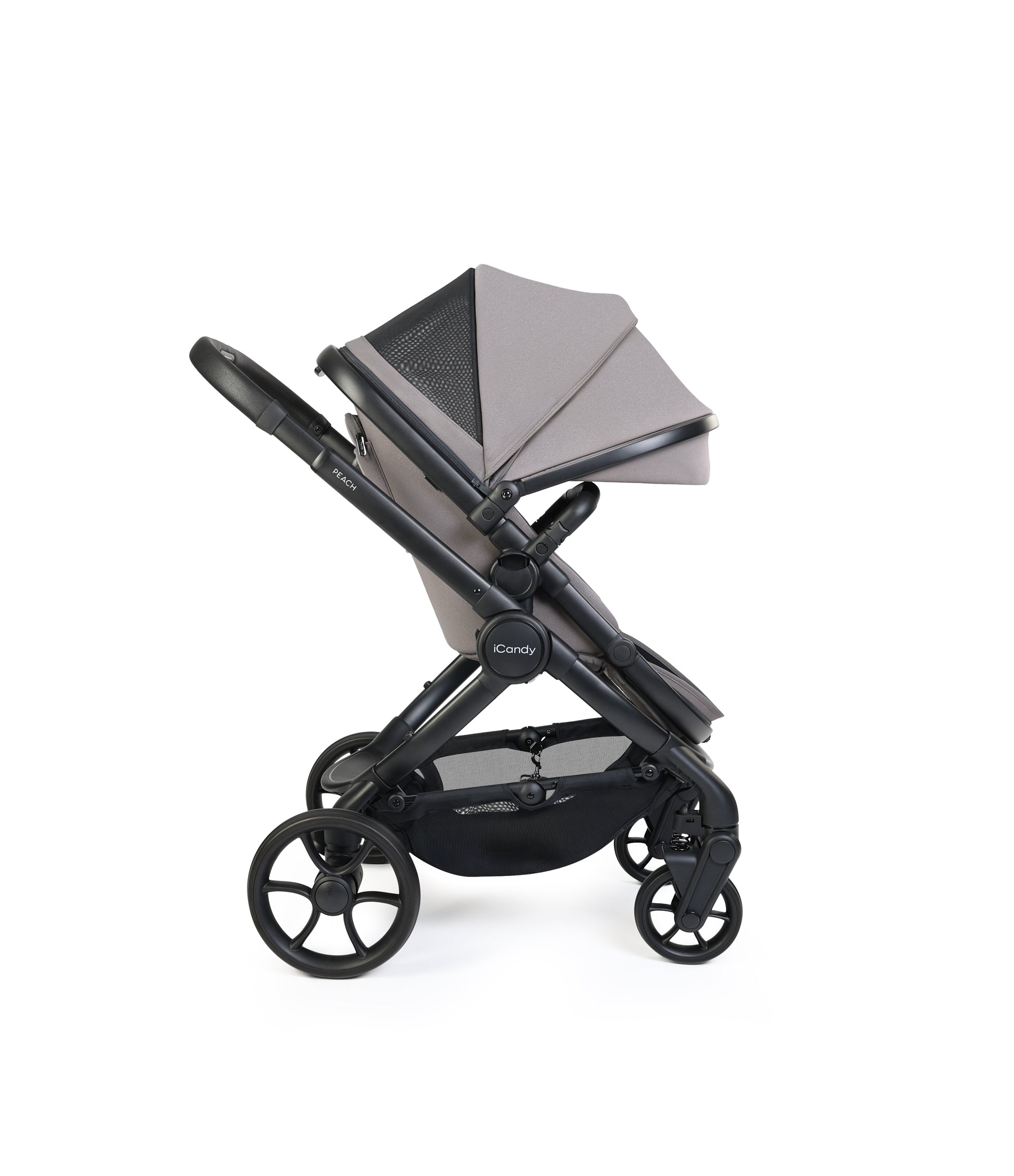 iCandy peach 8 bundle in porcini grey colourway with cocoon car seat and base.