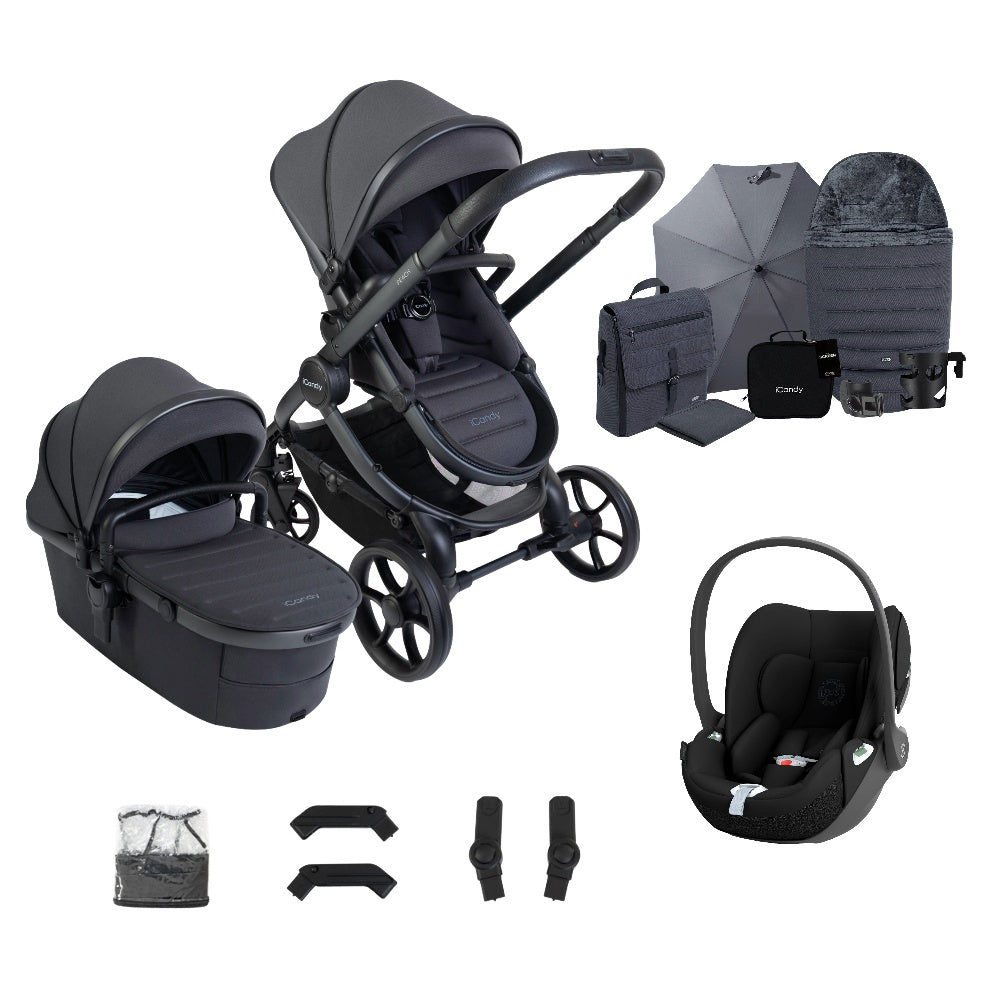 iCandy peach 8 bundle in grey colourway complete with cybex cloud t car seat.