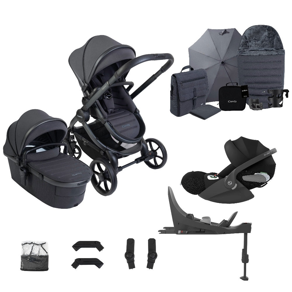 iCandy peach 8 bundle in grey colourway complete with cybex cloud t car seat and base.