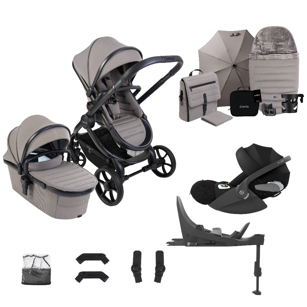 iCandy peach 8 bundle in Porcini colourway complete with cybex cloud t car seat and base.