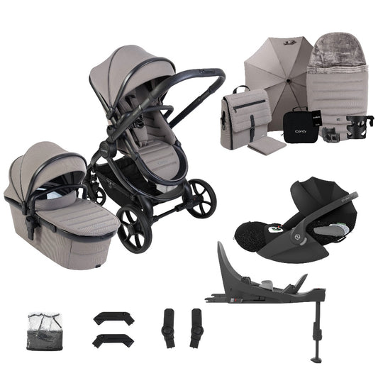 iCandy peach 8 bundle in Porcini colourway complete with cybex cloud t car seat and base.