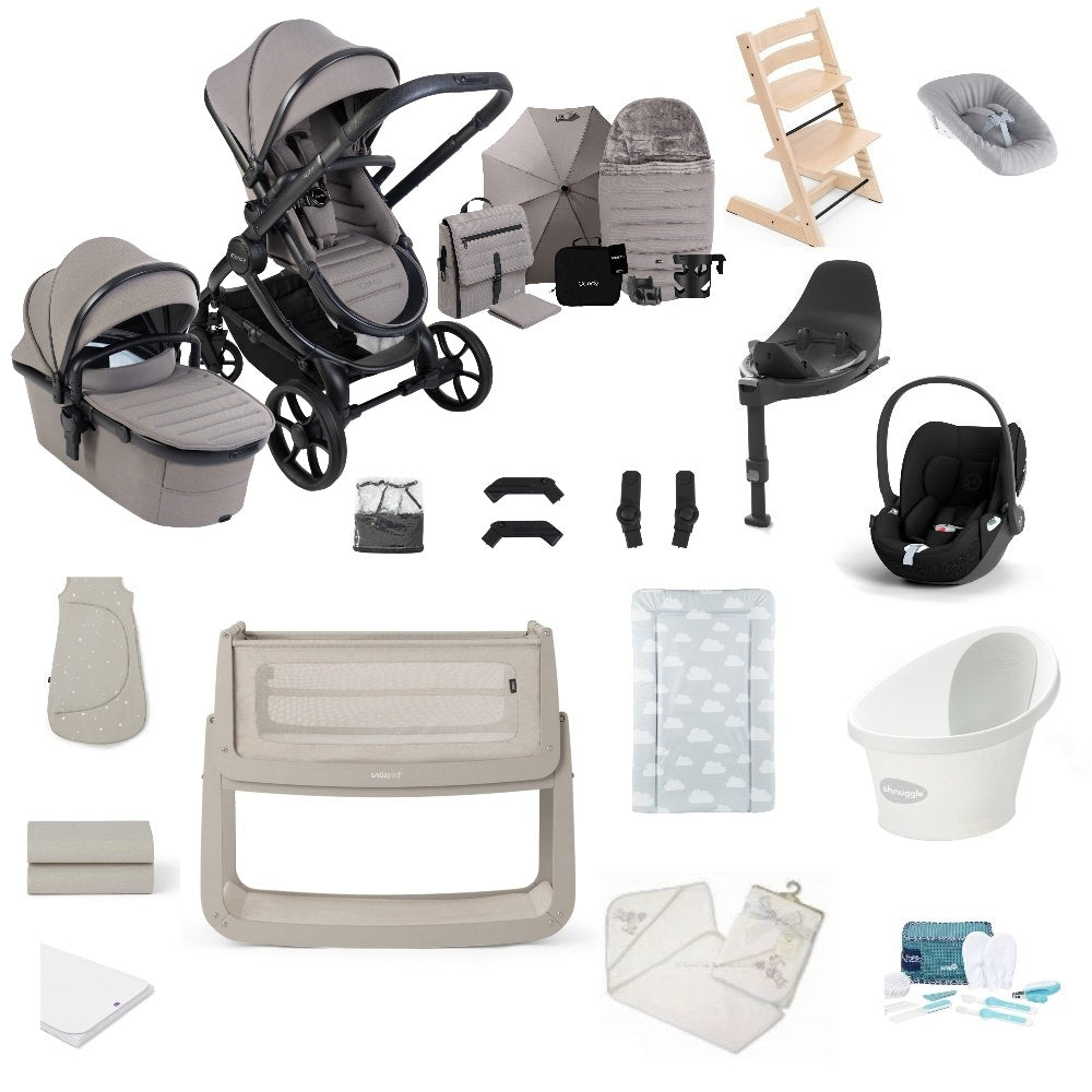 iCandy Peach 8 premium bundle in porcini colourway with all babies essentials including crib, car seat and bathing accessories.
