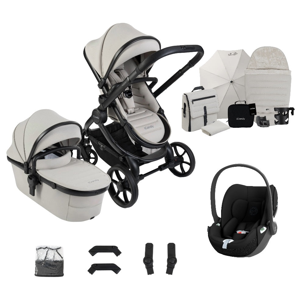 iCandy peach 8 bundle in taupe colourway complete with cybex cloud t car seat.